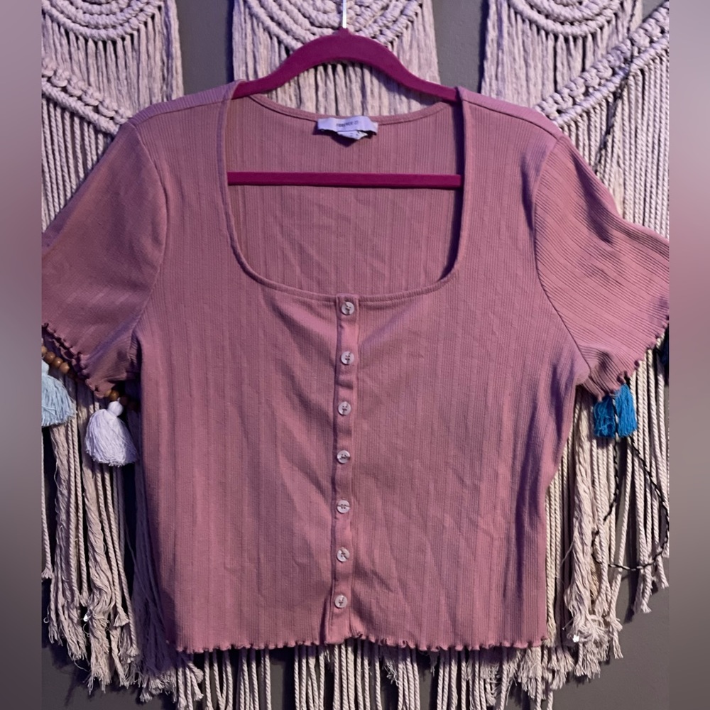 Crop button up plus size tee